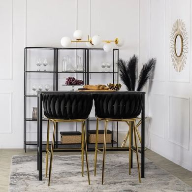 Барний стілець оксамитовий MEBEL ELITE FLORES 2 Velvet чорний / золотий фотографія