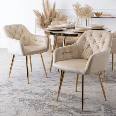 Стілець оксамитовий MEBEL ELITE RAYA Velvet крем/ золотий фотографія