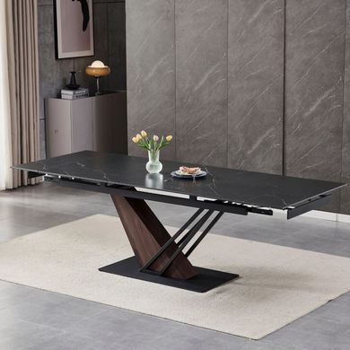 Стіл розкладний MEBEL ELITE REX 2 180(240)х90 см Чорний мармур / Горіх фотографія