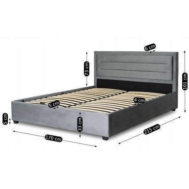 Ліжко оксамитове MEBEL ELITE BLOOM Velvet 160x200см Сірий фотографія