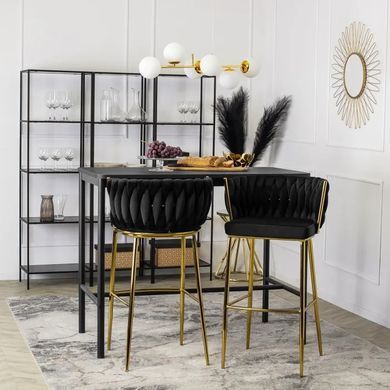 Барний стілець оксамитовий MEBEL ELITE FLORES 2 Velvet чорний / золотий фотографія