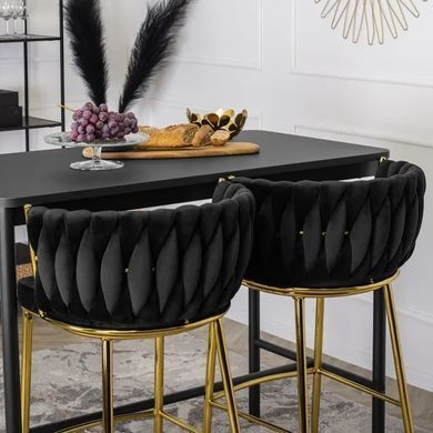 Барний стілець оксамитовий MEBEL ELITE FLORES 2 Velvet чорний / золотий фотографія