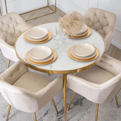 Стілець оксамитовий MEBEL ELITE RAYA Velvet крем/ золотий фотографія