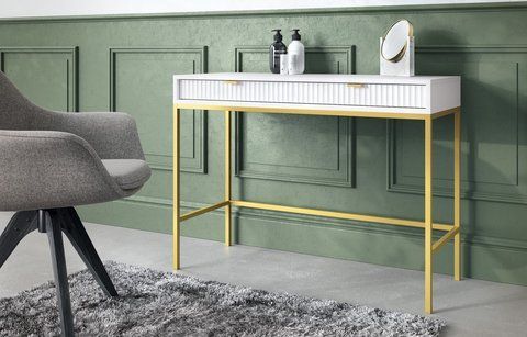 Стол туалетный Perfect Home Новая/Nova с 2 ящиками и золотыми ножками T104 Белый фотография