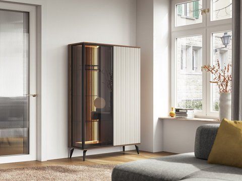 Вітрина висока з підсвіткою Ланг / Lang 4-дверна 4D2W/100 Чорний/дуб евок Perfect Home Польща фотографія