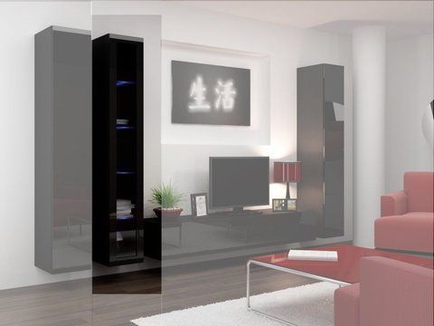 Витрина навесная VIGO Cama 180 Стекло Черный Мат / Черный Глянец фотография