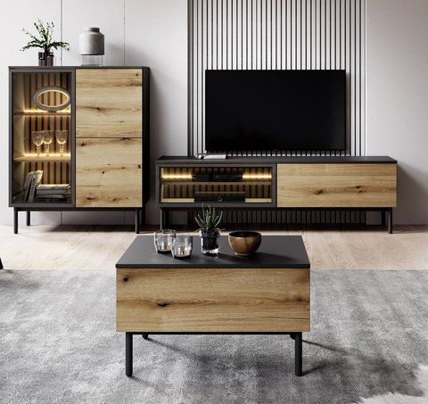 Стенка Perfect Home Ланг / Lang C Черный/дуб эвок фотография