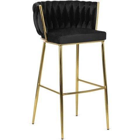 Барный стул бархатный MEBEL ELITE FLORES 2 Velvet черный / золотой фотография