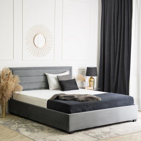 Ліжко оксамитове MEBEL ELITE BLOOM Velvet 160x200см Сірий фотографія