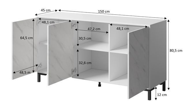Комод MARMO Cama 150 Черный мат / Черный мрамор фотография