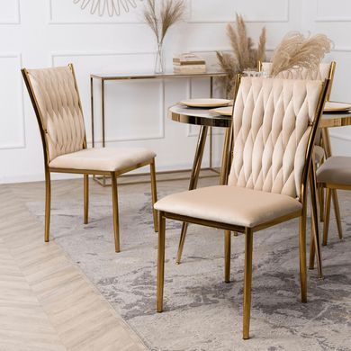 Стілець оксамитовий MEBEL ELITE DAN Velvet Кремовий/ Золотий фотографія