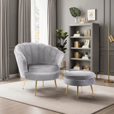 Крісло м'яке з підставкою MEBEL ELITE GRAND Velvet Сірий фотографія