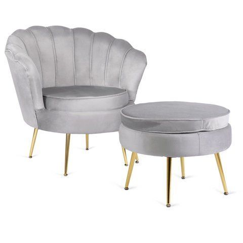 Кресло мягкое с подставкой MEBEL ELITE GRAND Velvet Серый фотография