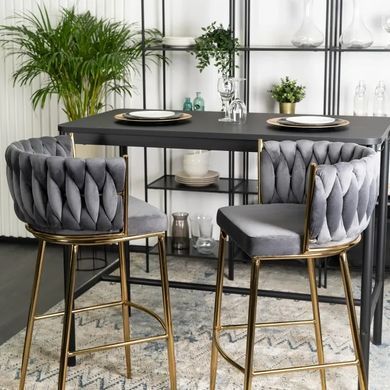 Барный стул бархатный MEBEL ELITE FLORES 2 Velvet серый / золотой фотография