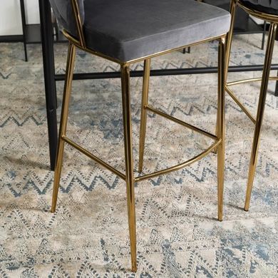 Барный стул бархатный MEBEL ELITE FLORES 2 Velvet серый / золотой фотография