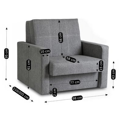 Кресло раскладное MEBEL ELITE MILAN 1, 98 см MEBEL ELITE Серый/ткань фотография