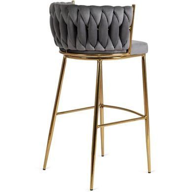 Барный стул бархатный MEBEL ELITE FLORES 2 Velvet серый / золотой фотография