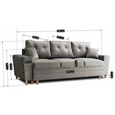 Диван 3-х місний оксамитовий MEBEL ELITE EMIL Velvet 230 см Сірий фотографія