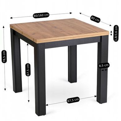 Комплект стіл розкладний MEBEL ELITE MAX 80(160)х80 см Дуб Крафт Чорний +4 стільці CHRIS Чорний фотографія