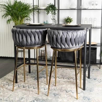 Барный стул бархатный MEBEL ELITE FLORES 2 Velvet серый / золотой фотография