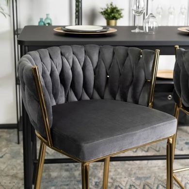 Барный стул бархатный MEBEL ELITE FLORES 2 Velvet серый / золотой фотография