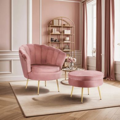 Крісло м'яке з підставкою MEBEL ELITE GRAND Velvet Рожевий фотографія