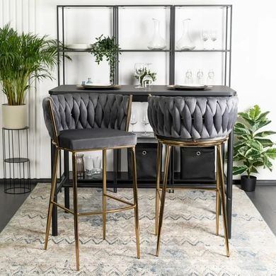 Барный стул бархатный MEBEL ELITE FLORES 2 Velvet серый / золотой фотография