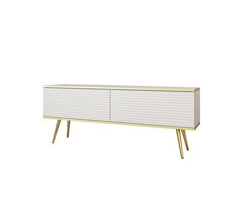 Тумба під телевізор Perfect Home Оро / Oro 2-дверна з золотими ніжками RTV135 MDF Білий фотографія