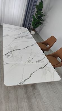 Стол раскладной AGNES CERAMIC Intarsio 160(240)*90 белый позолоченный мат/коричневый фотография