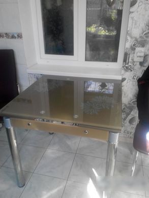 Стіл Скляний GD-082 Signal 80(131)x80 Темний Беж фотографія