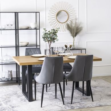 Комплект стол раскладной MEBEL ELITE EDWIN 120(160)х90 см Дуб золотой Черный +4 стула CORK Серый фотография