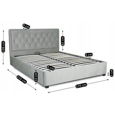 Ліжко двоспальне оксамитове MEBEL ELITE CROS Velvet 160x200 см Сірий фотографія