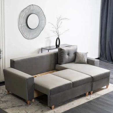 Угловой диван универсальный бархатный MEBEL ELITE MATEO Velvet 248 см Серый Правый фотография