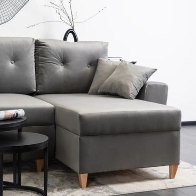 Угловой диван универсальный бархатный MEBEL ELITE MATEO Velvet 248 см Серый Правый фотография