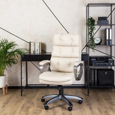 Стул офисный вращающийся MEBEL ELITE STRATO Экокожа Кремовый фотография