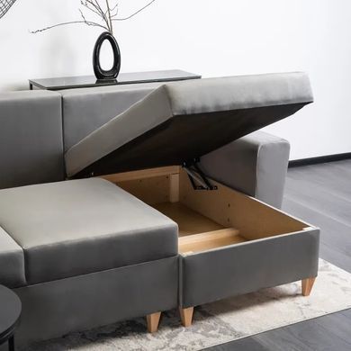 Угловой диван универсальный бархатный MEBEL ELITE MATEO Velvet 248 см Серый Правый фотография