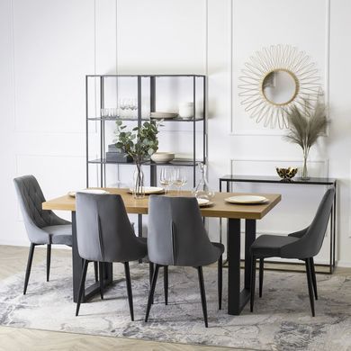 Комплект стол раскладной MEBEL ELITE EDWIN 120(160)х90 см Дуб золотой Черный +4 стула CORK Серый фотография