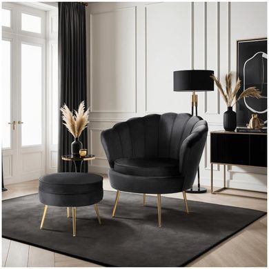 Крісло м'яке з підставкою MEBEL ELITE GRAND Velvet Чорний фотографія