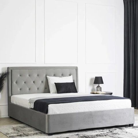 Кровать двуспальная бархатная MEBEL ELITE CROS Velvet 160x200 см Серый фотография