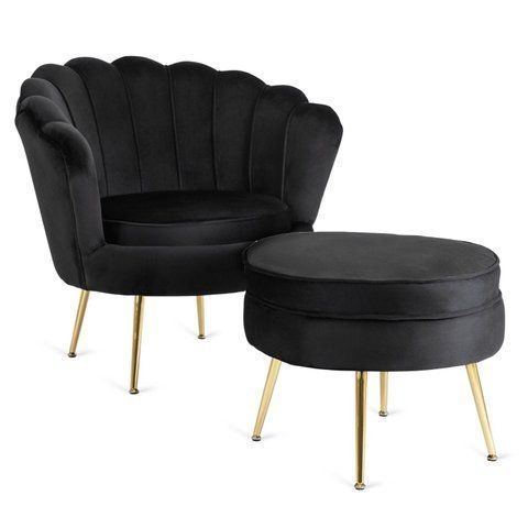 Кресло мягкое с подставкой MEBEL ELITE GRAND Velvet Черный фотография