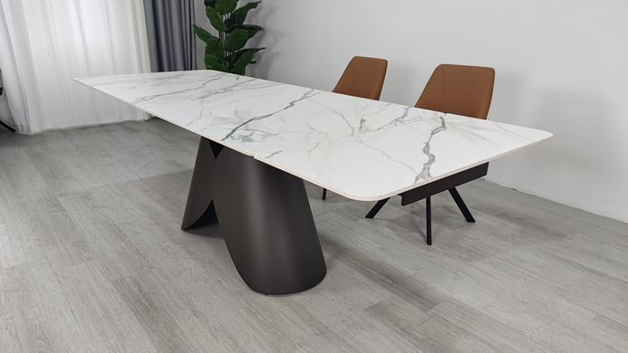 Стол раскладной AGNES CERAMIC Intarsio 160(240)*90 белый позолоченный мат/коричневый фотография
