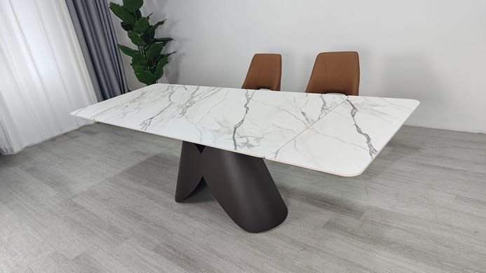 Стол раскладной AGNES CERAMIC Intarsio 160(240)*90 белый позолоченный мат/коричневый фотография