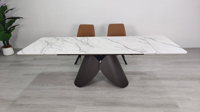 Стол раскладной AGNES CERAMIC Intarsio 160(240)*90 белый позолоченный мат/коричневый фотография