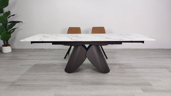 Стол раскладной AGNES CERAMIC Intarsio 160(240)*90 белый позолоченный мат/коричневый фотография