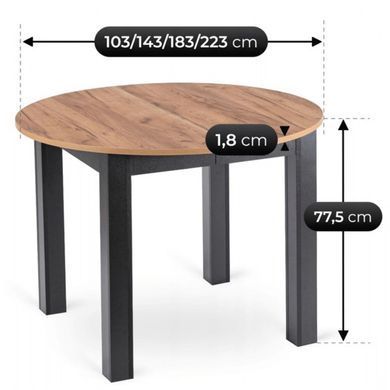Стіл розкладний круглий MEBEL ELITE JAMES 103(223)х103 Дуб крафт/чорний фотографія