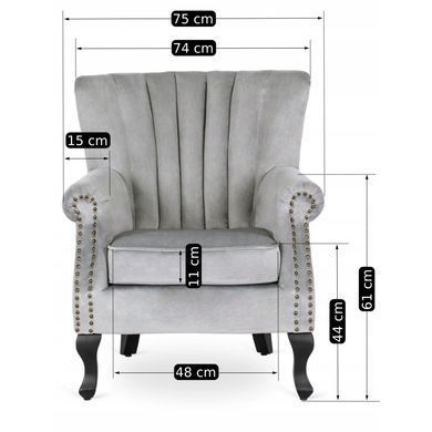 Кресло мягкое бархатное MEBEL ELITE MALLO Velvet Серый фотография