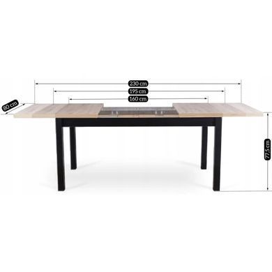 Стол раскладной MEBEL ELITE HUGO 160(230)х80 см Дуб артизан / Черный фотография