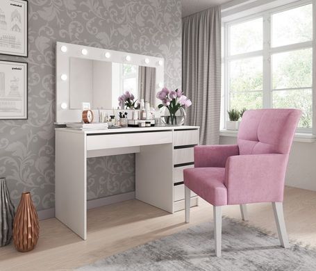 Стіл туалетний письмовий Perfect Home Ада / Ada 5S/120 з 5 шухядами Білий глянець фотографія