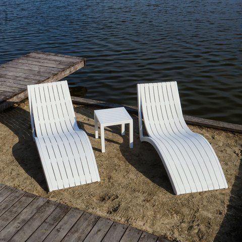 Комплект 2 шезлонга Onto Siesta Slim + Стол Siesta Ocean Side Table - White