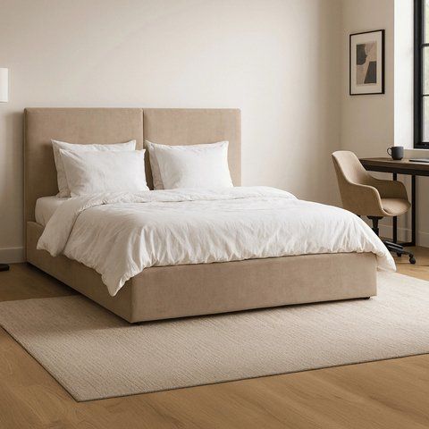 Кровать двуспальная MEBEL ELITE MARSYLIA 160x200 см Беж фотография